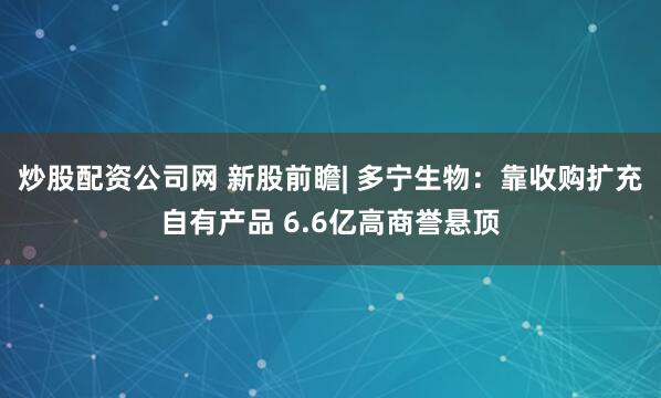 炒股配资公司网 新股前瞻| 多宁生物：靠收购扩充自有产品 6.6亿高商誉悬顶